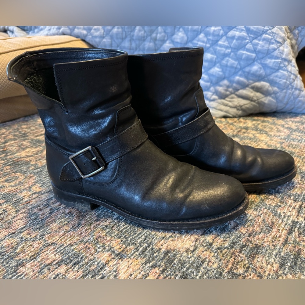 Frye Black Buckle Boots.